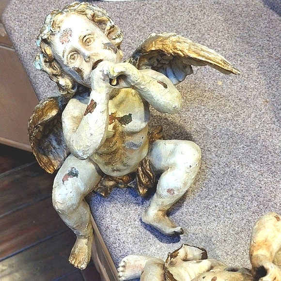 💖Vintage Toscano Boy Girl Angel Cherub Shelf Sitters - Picture 15 of 17